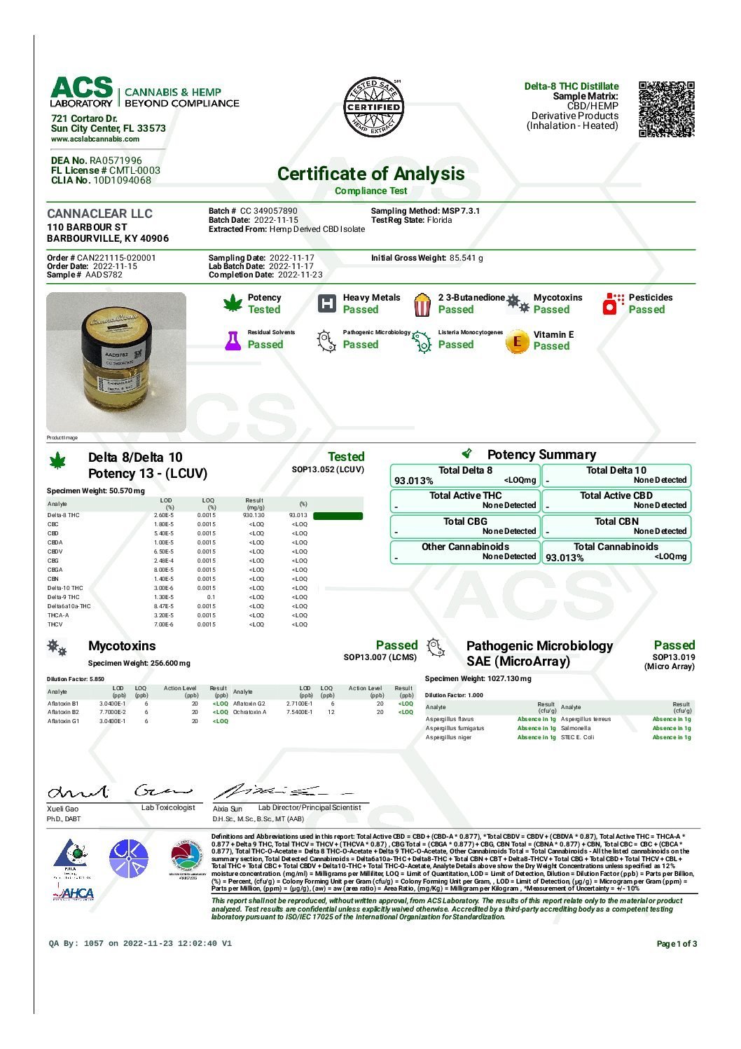 Certificate Of Analysis 93% Pure Delta 8 THC Distillate For sale - Image 2